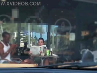 Cheating Wife &num;4 third part - Hubby movies me outside a cafe Upskirt Flashing and having an Interracial affair with a Black Man&excl;&excl;&excl;